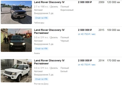 Цены на Land Rover Discovery